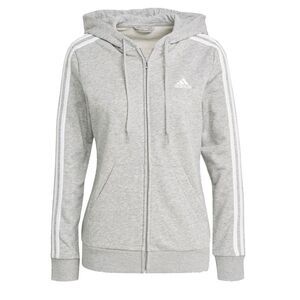 Adidas Womens/Ladies Essentials Striped French Terry Full Zip Hoodie / Gray